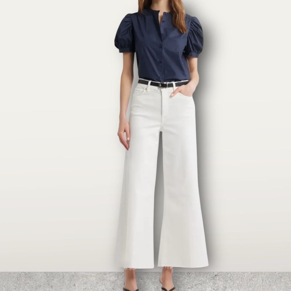 Frame denim Le Palazzo Raw Hem Crop Wide Leg Jeans Au Natural Clean white 31